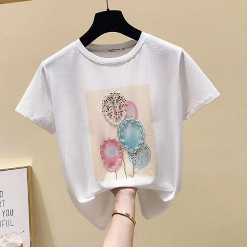 Cartoon Sequins Diamond T Shirts Women Summer T-Shirt Korean Style Tops Cotton Tshirt Woman Tee Shirt Femm Harajuku 2020 New