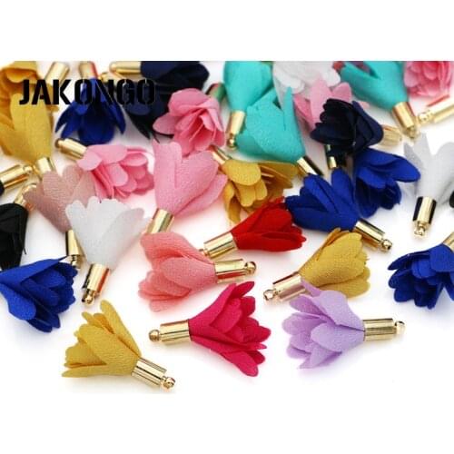 JAKONGO Colorful Silk Cloth Flower Tassel Charms Pendant for Jewelry Making Earrings DIY Handmade Jewelry Accessories 25x16mm