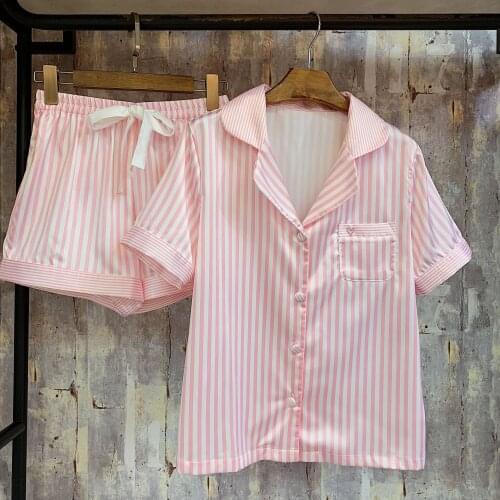 Summer New Short Section Printing Women Pajama Set Ice Silk Thin section Sleepwear