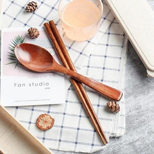 New 2Pcs Wooden Japanese Chopsticks Spoon Set Portable Travel Picnic Student Lunch Cutlery Boxed