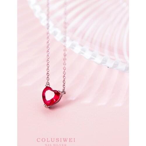 Colusiwei Red Crystal Heart Pendant Necklace Girls Emotion Chain Necklace Stylish Fashion Fine Jewelry Girl Accessories