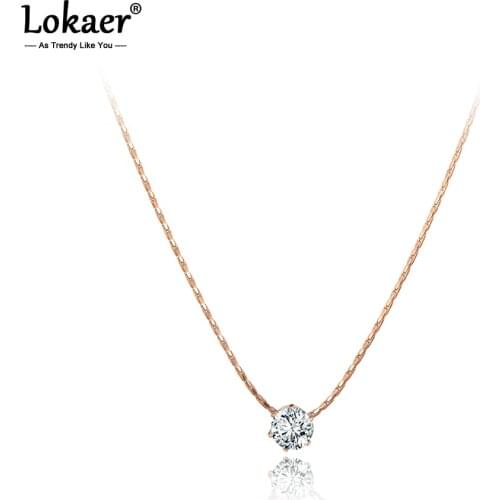 Lokaer Simple Design Rose Gold CZ Crystal Charm Pendant Necklaces For Women Girls Trendy Titanium Steel Office Necklace N20173