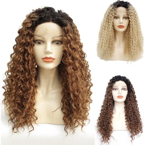 Black to Brown/Blonde 1B/6#/613 Afro Kinky curly 150 Density Cosplay Part Wigs Glueless Synthetic Lace Front Wig for Black Women