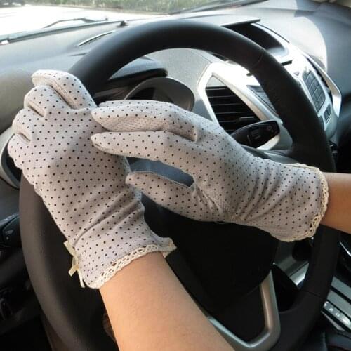 1Pair New Womens Driving Slip-resistant Sunscreen Cotton Golves Fashion Summer/Autumn Female Sun Protection Non-slip Dot Glove