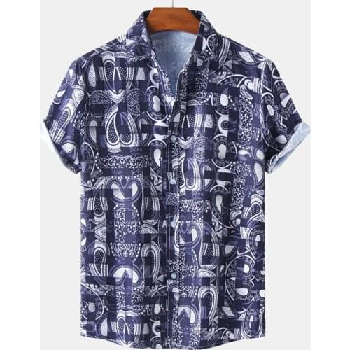 Paisley Print Shirts Men 2021 Summer Casual Mens Aloha Shirt Beach Holiday Hawaiian Camisas Patchwork Breathable Chemise Homme