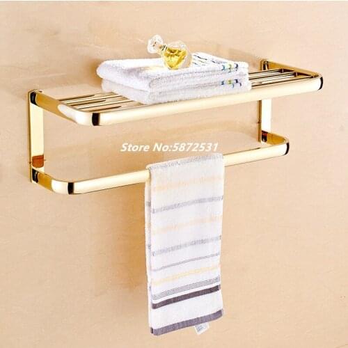 Luxurious golden towel rack high quality copper European bath towel rack bathroom shelf hardware pendant set
