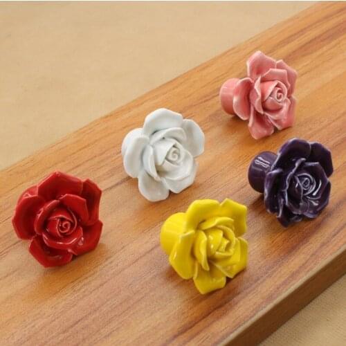 Rose Ceramic Pull Cabinet Wardrobe Hand Pinch Cartoon European Modern Simple Color Handle Manufacturer Wholesale Drawer Pulls