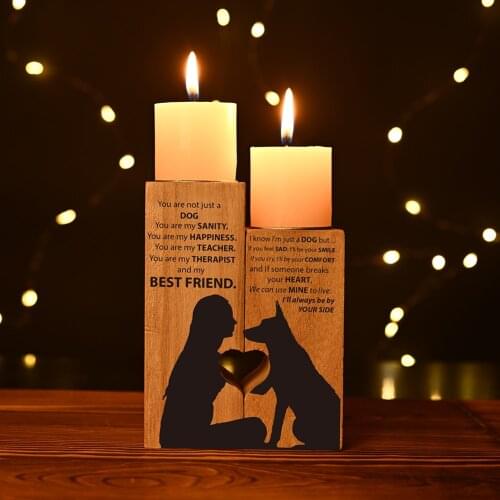 Handmade Candle Holders Wooden A Woman And Dog Heart Candle Holder Farmhouse Decor Candlestick Gifts Wooden for 2021 Room Decor