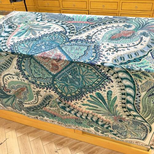 70% Cashmere 30% Silk Thin Scarf Women Vintage Tribal Boho Style Paisley Flora Print Shawl Stole Big Blanket Hijab 135*135cm