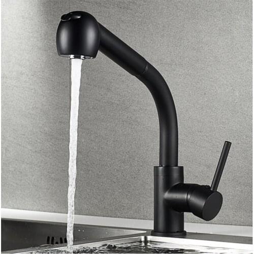 Kitchen Sink Faucet Nickel/Black/Chrome Cold And Hot Water Tap Brass Mixer With Pull Out Deck Mounted Sing Handle Two Model