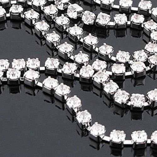 Rhinestone Chain, SS12(3mm) clear stone, silver AB claw, glossy crystal garment accessories 3m, CPAM Free shipping 011013015