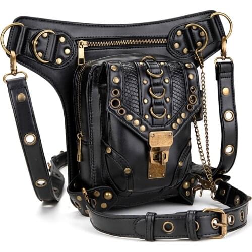 Vintage Punk Leather Messenger Bag Retro Gothic Crossbody Bag Punk Chest Motorcycle Thigh Hip Belt Packs Messenger Shoulder Bags