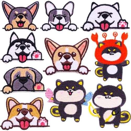 Pulaqi Cartoon Animals Embroidered Patches For Clothing Dog Sew on Patches Cute Animal Badge Patches For Clothes Patch DIY