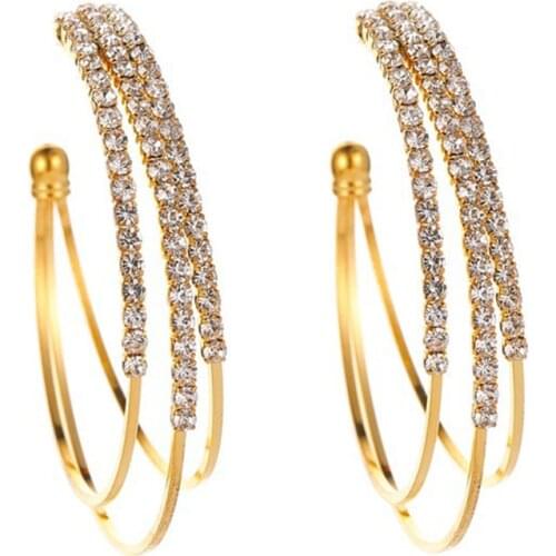 Modyle 2020 Fashion Hoop Earrings With Rhinestone Circle Earrings Simple Earrings Big Circle Gold Color Loop Earrings For Women