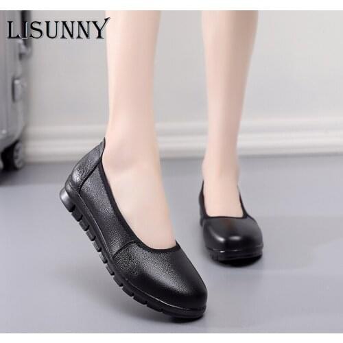 LISUNNY Plus Size 41/42 Female Flats Genuine Leather Shoes Mom Loafers Casual Shoes Women Loafers Slip On Shoes For Woman Black