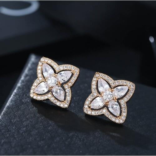 DE015 Fashion Temperament Light Luxury Copper Zircon Flower Crystal Earrings Wedding Party Gift Woman Earrings Jewelry 2021