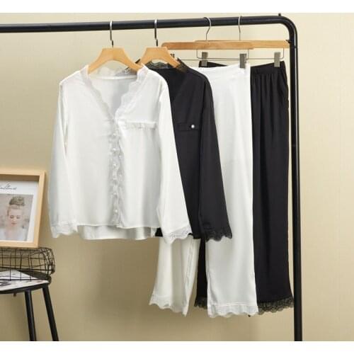 Women Silk Pajamas pajamas for women Silk Pajama Satin ladies Pajamas Sets Long Sleeves Button Top+Pants