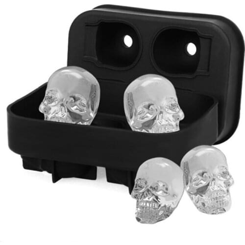 1PC Ghost head skull ice cube maker ice tray Silicone Rubber Ice cream mould ice making tools grid four-in-line ice-shaped