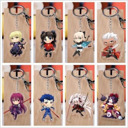 10 pcs/lot Anime Fate stay night Acrylic Keychain Toy Figure Emiya Shirou Bag Pendant Double sided Key Ring Gifts
