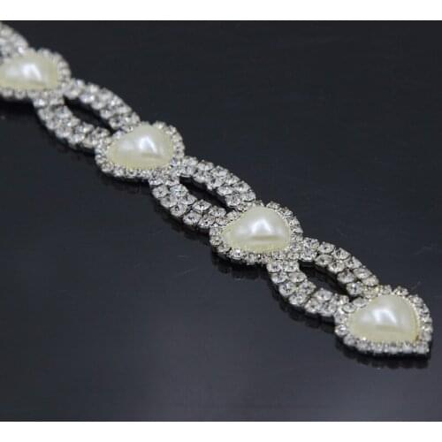 10Yards Pearls Sewing Bridal Rhinestone Sew On Crystals Applique Trim For Wedding Dress Sash