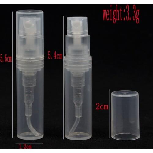 100pcs 2ml Empty Transpare Plastic Spray Refillable Perfume Bottle Scent Sample Bottles Atomizer for Travel Party Make Up Tool