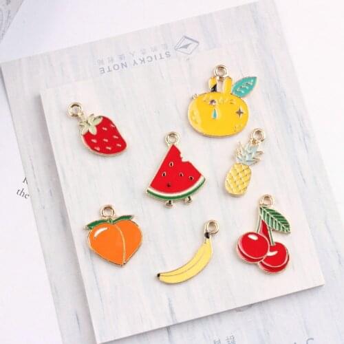 100pcs diy jewelry gold color alloy enamel Cherry pineapple banana watermelon Strawberry grapefruit peach fruits charms pendant