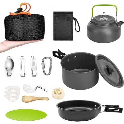 16Pcs Camping Cookware Mess Kit Portable Cookset Bowls Utensil Pots Pans Kettle for Outdoor Camping Backpacking Hiking