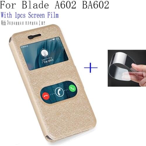 2pcs For ZTE Blade A602 shell case A 602 cover smart view window PU leather case For ZTE Blade BA602 Flip case back cover bags