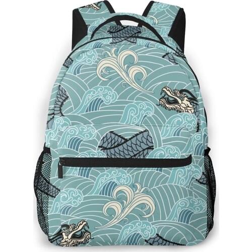 2021 Backpack Women Shoulder Bag Asian Dragon Waves Fashion School Bag For Teenage Girl Backpacks Travel Bag