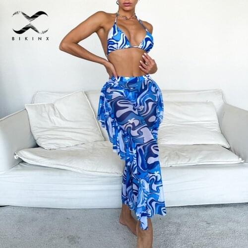 2021 Sexy triangle micro bikini set Halter push up swimsuit women 3 pieces ruffle pants swimwear female High waist bathing suit