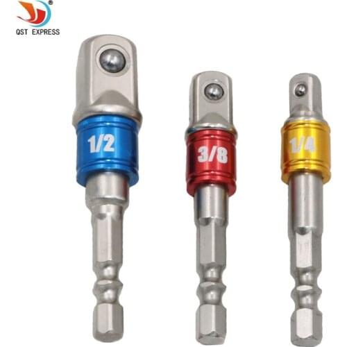 3 Sizes Color 1/4 "3/8" 1/2 "Steel Socket Adapter Hex Shank Set Extension Drill Bits Bar Hex Bit Set Power Tools