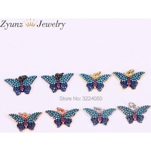5PCS Fashion Micro Pave CZ And Blue Stones Butterfly Insect Charms in 4 colors