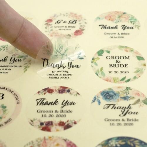96Pcs 3/4/5/6cm Transparent Round Wedding Sticker Personalized Name Words Label Candy Favors Tag For Gift Boxes Invitation Seals