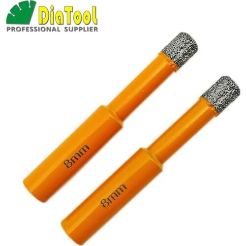 DIATOOL 2pcs Dia 8mm Vaccum Brazed Diamond Drilling Bits 10mm Round Shank Dry Drilling For Stone, Masonry