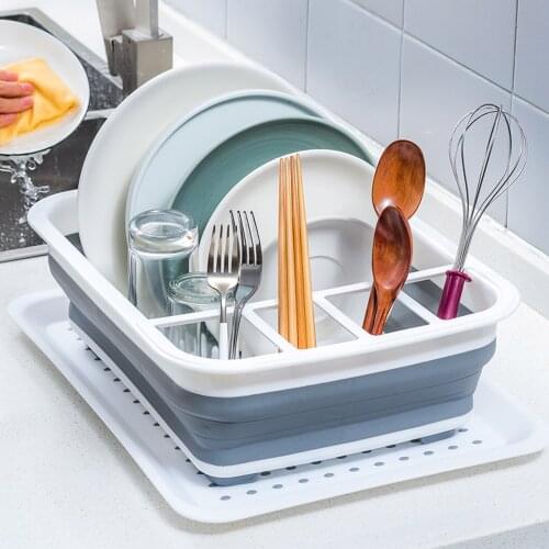 Behogar Portable Collapsible Drying Dish Storage Rack Drainer Basket Dinnerware Organizer for Home Kitchen Counter