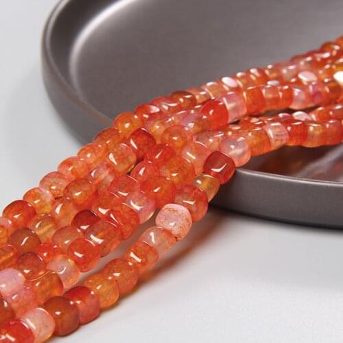 Natural Stone Agates Bead Cube Loose Spacer Orange Square Beads For Women Jewelry Making DIY Charms Bracelet Necklace 15'' 6-8mm