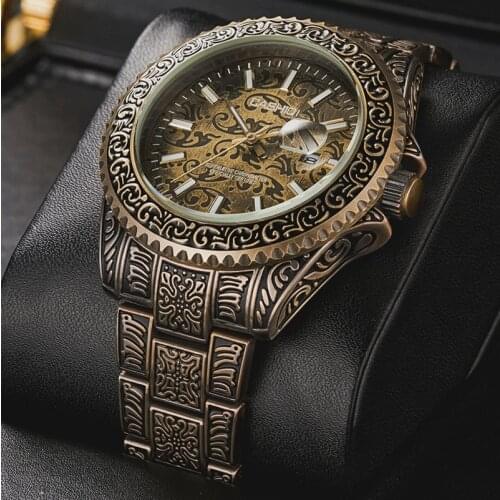 Top Brand Watches Mens Retro Carved Design Fashion Calendar Sport Waterproof Quartz Business Wristwatch Relogio Masculino