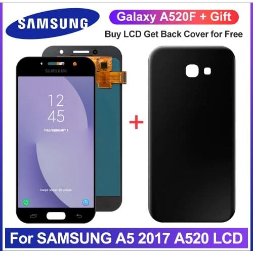 Super AMOLED For Samsung Galaxy A5 2017 A520 Display Touch Screen Digitizer Assembly+Battery Cover for A520F A520K LCD
