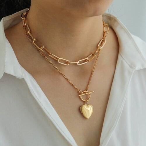 European And American Style Heart-shaped Double-layer Necklace Durable And Beautiful Alloy Plating Multilayer Necklace