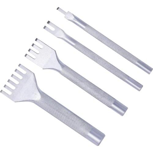 LMDZ 4 Pieces Leather Stitching Punch, Leather Hole Punch, 1/2/4/6 Prong Punch White Steel DIY Leather Chisel, Stainless Steel