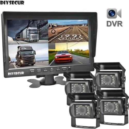 DIYSECUR AHD 10.1" 4 Split QUAD IPS HD Backup Monitor IR AHD Rear View Car LED Camera Waterproof with DVR Video Recording