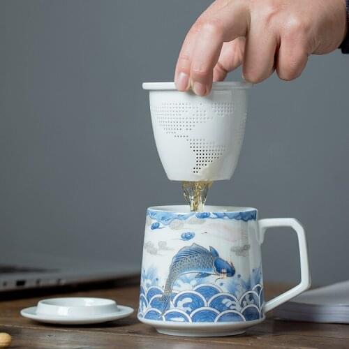 Chinese style simple and creative mug ceramic filter with lid for tea