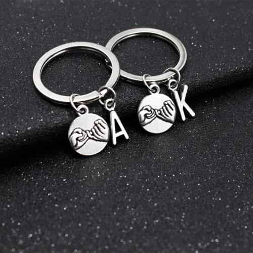 Hand in Hand Round Pendant 26 Letters Keychain DIY Love Agreement You are My Person Keyring Family Kids Friends Couple Gifts