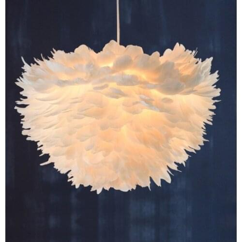 Feather lamp bedroom Nordic lamps modern minimalist creative living room post modern warm romantic princess feather chandelier