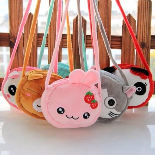 Lovely Children Coin Purse Cartoon Plush Messenger Bags Cute Animal Panda Cat Rabbit Fluffy Baby Kid Kindergarten Cross-Body Bag