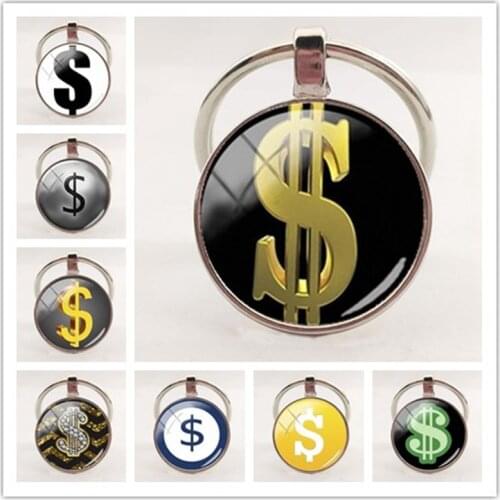 Fashion Keychain Accessories Dollar Sign Logo Key Ring Glass Convex Car Keychain Jewelry Bag Charm Jewelry Gift