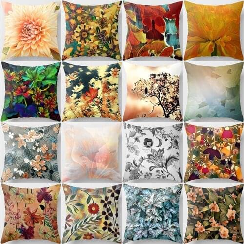 Fashion beauty flowers plants sketch small foral pattern pillow cases short plush high quality square thick pillow case covers