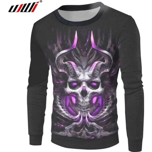 UJWI Black Sweatshirts Men New Harajuku 3d Cool Print Horn Skull Sweatshirt Hoodies Hombre Fit Slim Bodybuilding Fitness Jerseys