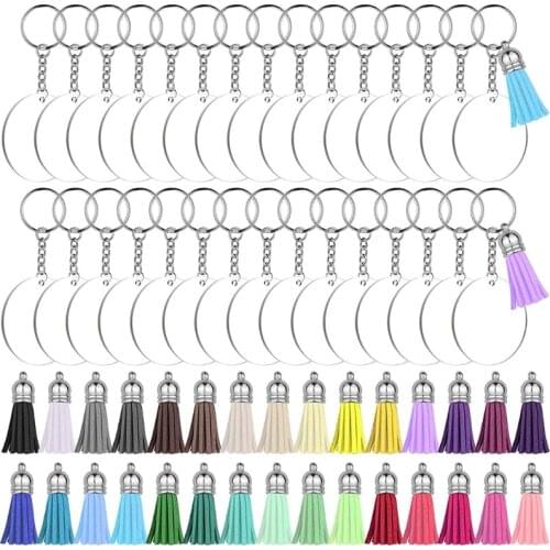 120 Pcs Acrylic Ornament Blanks Kit with 30 Pcs Acrylic Blanks+30 Pcs Keychain Colorful Tassels+30 Pcs Key Chain Rings+30 Pcs Ju