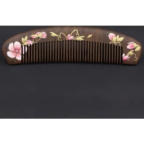 Natural anti-static wood comb massage wooden hand sketching flower Comb Hair Care brush comb hairbrush gift for female adult
